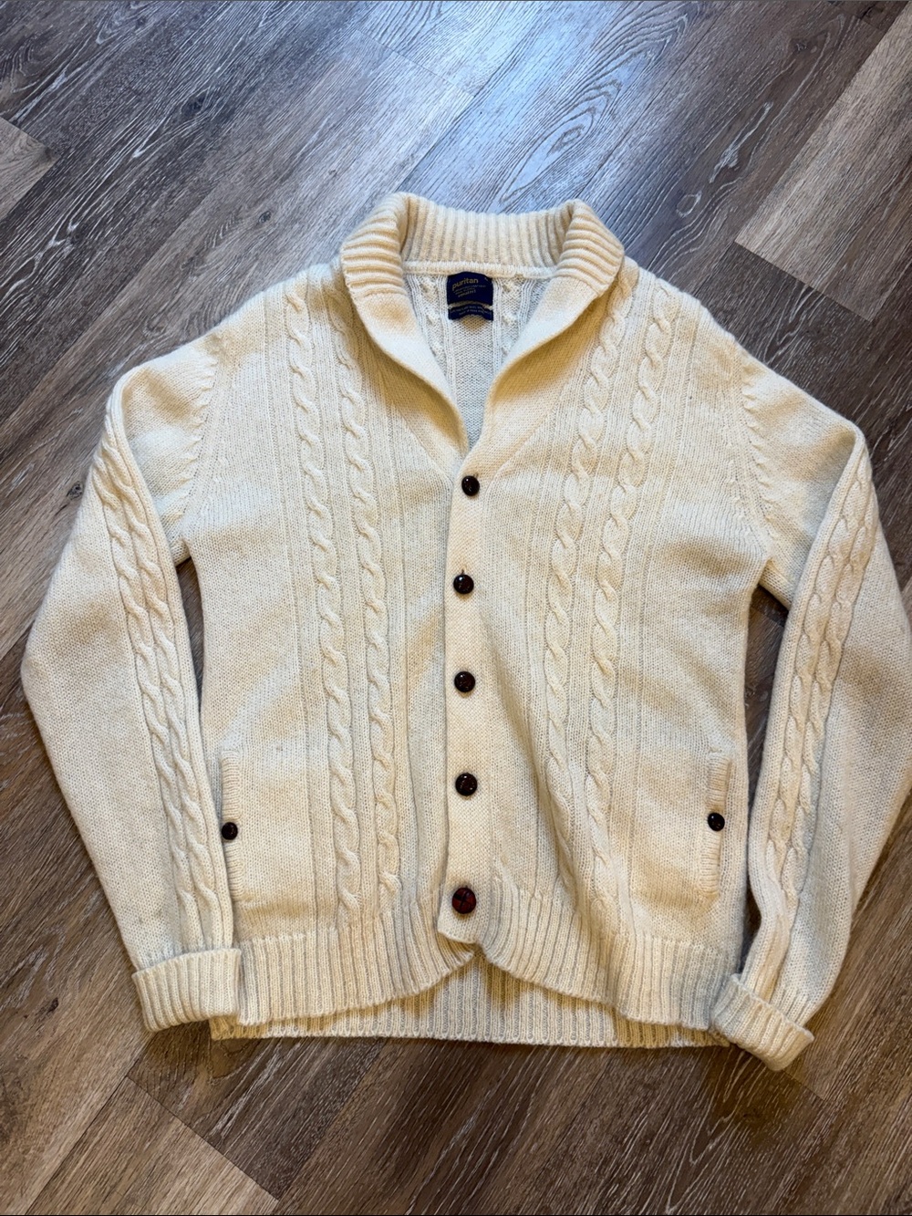 Puritan Cream Cable Knit Shawl Collar Cardigan